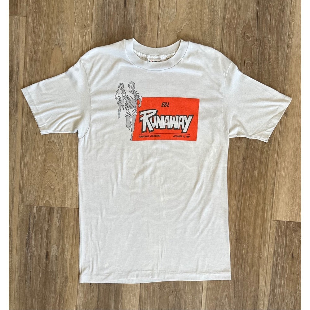 Vintage 1987 Hanes Fifty-Fifty ESL Runaway Sunnyvale CA Graphic T Retro‎